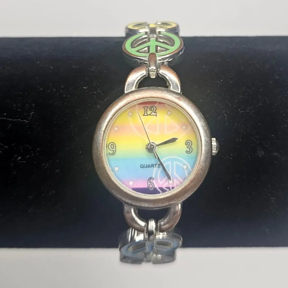 ACCUTIME 80's PEACE Rainbow Steampunk Analog Y2k Timepiece Gift Vintage 248P
